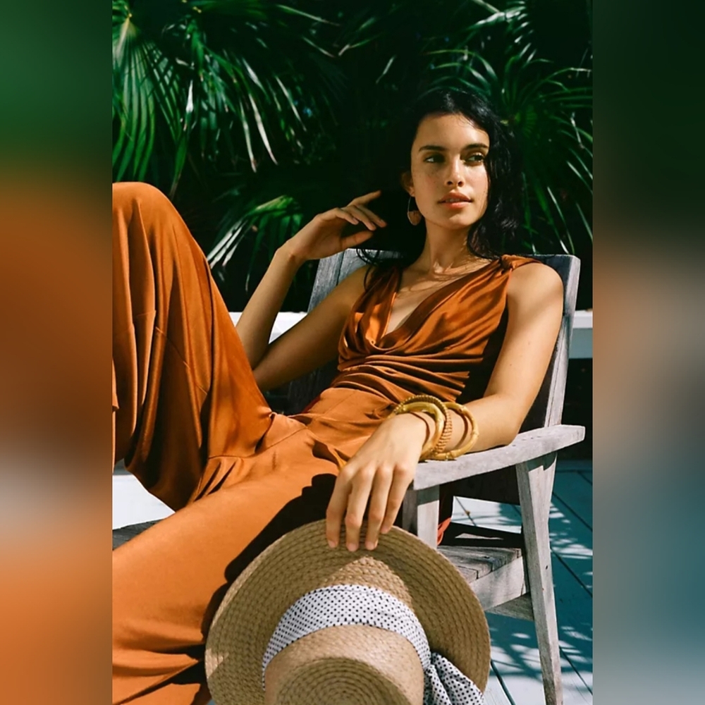 ANTHROPOLOGIE MAEVE ENCHANTMENT JUMPSUIT COPPER SIZE LARGE NWT